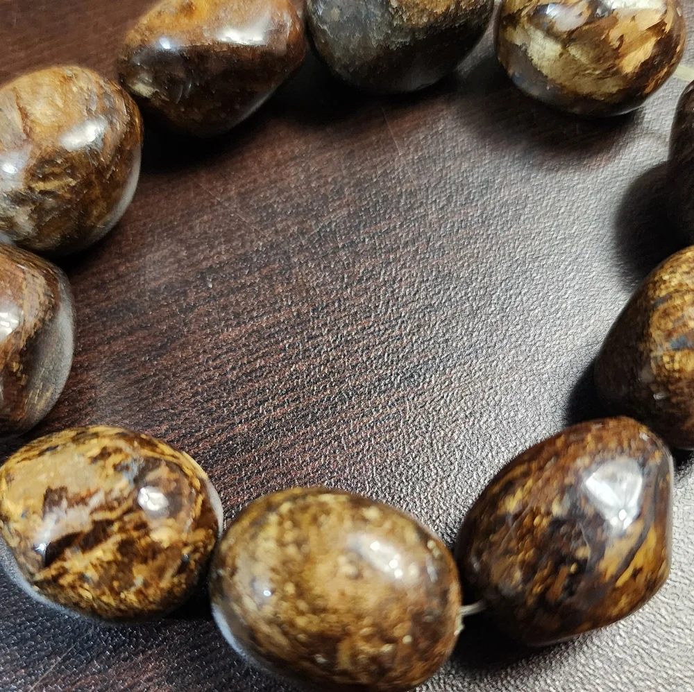 VINTAGE BRONZITE Natural Stone Nugget Bracelet Heavy Earth Tone Statement